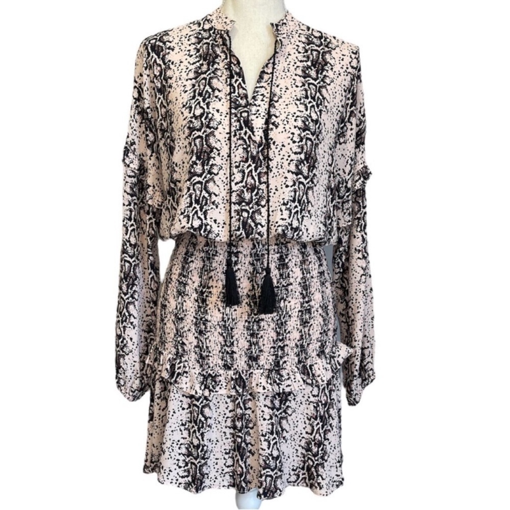 Aqua Dress Snake Print Long Sleeve Split Neck Pink & Black Women’s Size X-Small